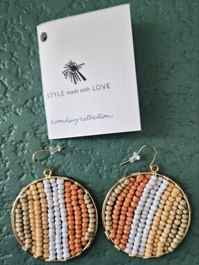 Noonday Collection Beaded Hoop Earrings Earth Tone Striped Boho